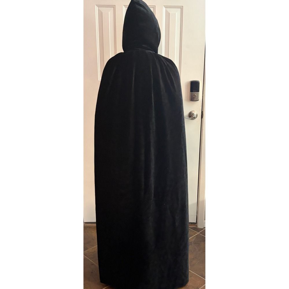 Reversible Hooded Cloak Black Velvet Red Satin Halloween Costume Cape - Picture 4 of 11